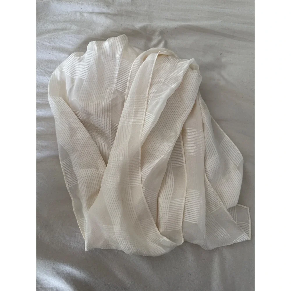 Echo 100% Silk Ivory Stripe Oblong Scarf Lightweight Luxury Cream Off White